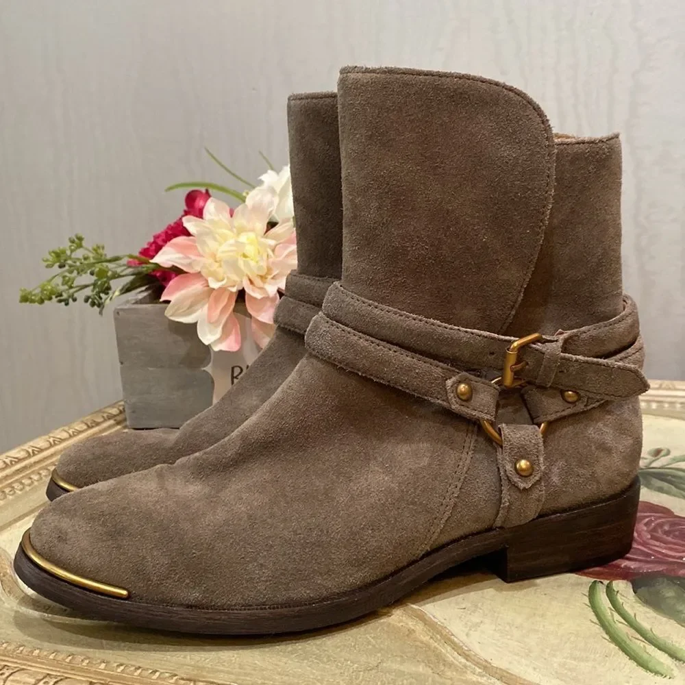UGG Kelby Suede Leather Harness Ankle Boots Mouse Gray Sz 7 Excellent Condition